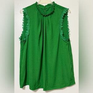 SHEIN Emerald Green Lace Accent Blouse - 1XL